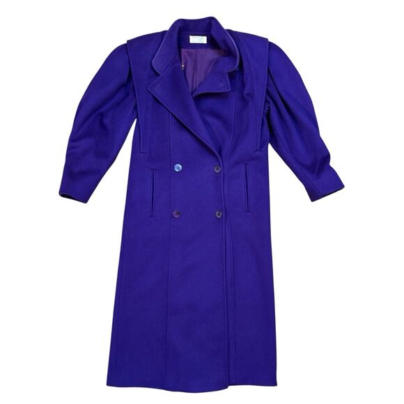 Fashions by Jill Vtg 80s Purple Double breasted 100% Wool Coat Lined Small USA - Picture 2 of 14